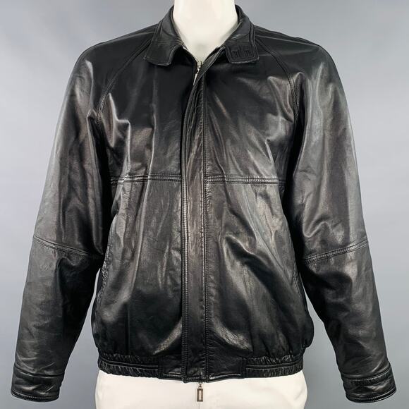 BRUNO MAGLI Size 42 Black Leather Zip Up Jacket - Picture 1 of 10